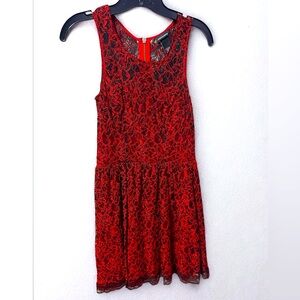 Red & Black Lace Sleeveless Dress